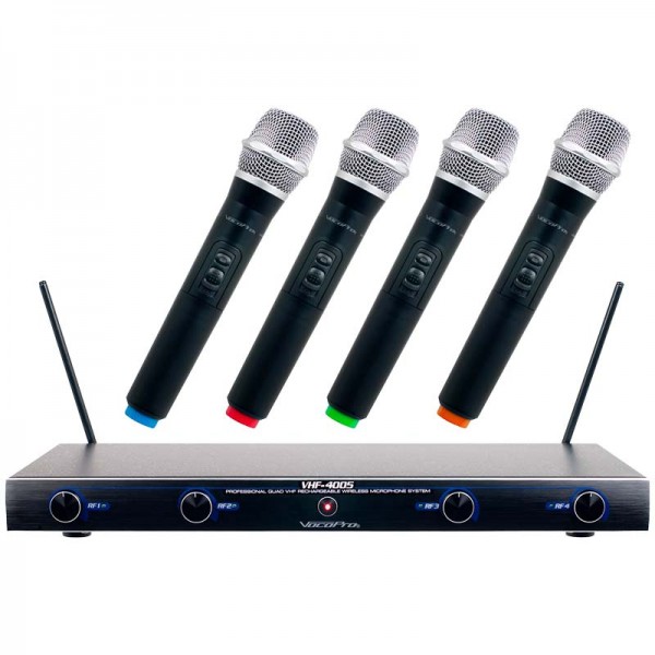 VocoPro VHF-4005 4 Professional Quad Rechargeable VHF Wireless Microphone System